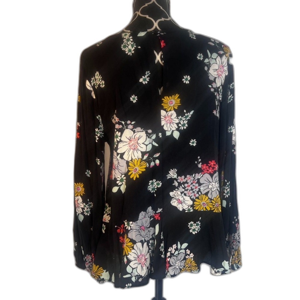 Old Navy Pin Tuck Bodice Peasant Blouse Size Medium Black Floral Boho